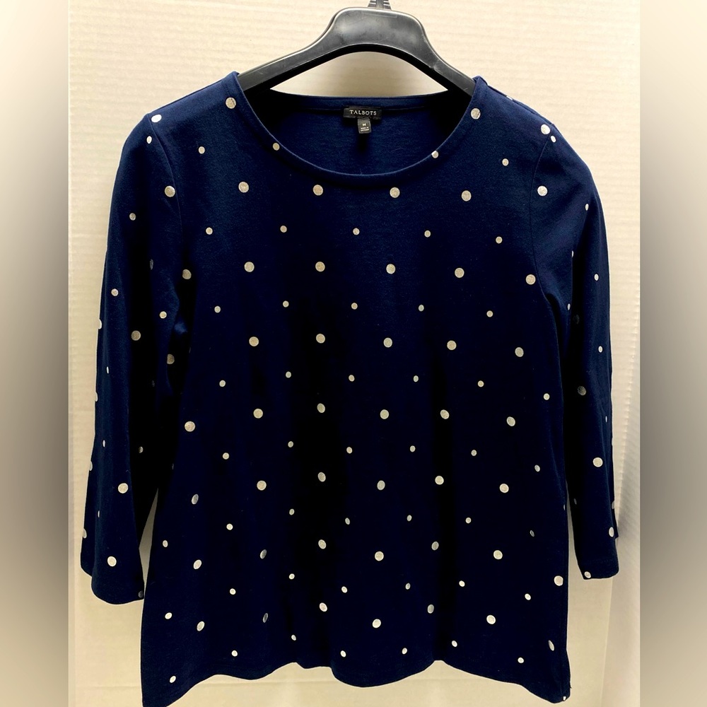 REDUCED Talbots black top with silver dots Size Medium